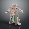 Medieval Style Light Green Pink Dress With Brown Corset Flowy Sleeves And Layered Skirt