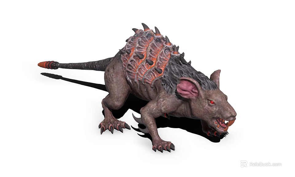 Ferocious Fantasy Rat Creature With Gray Body Orange Textures Spikes Red Eyes And Sharp Teeth 3d model 