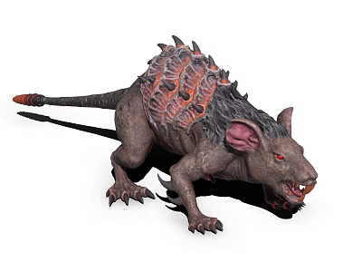 Ferocious Fantasy Rat Creature With Gray Body Orange Textures Spikes Red Eyes And Sharp Teeth 3d model