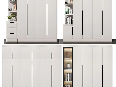 Modern White Wardrobe Interior Design With Drawers Open Shelves And Black Handles 3d model