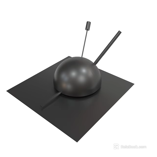 Modern Black Sphere On Square Base With Two Vertical Rods Design 3d model 