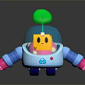 Adorable Colorful Robot Character With Green Leaf And Smiling Pink Head