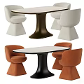 Modern Dining Table With Light Top Dark Legs And Upholstered White Orange Chairs