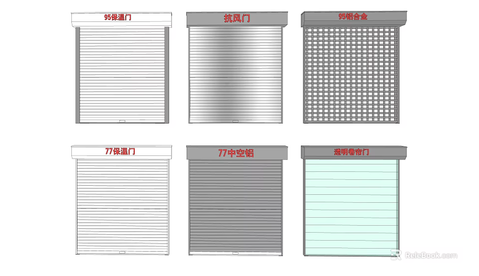 Various Roller Door Types With Fireproof Transparent And Hollow Designs 3d model