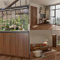 Modern Open Apartment Interior With Bedroom Wardrobe Kitchen Cabinets And Island