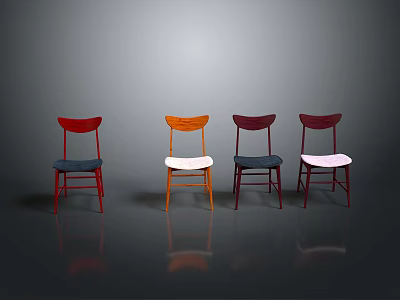 Colorful Set Of Four Dining Chairs With Different Back And Seat Colors 3d model