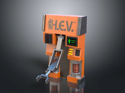 Game Character H.E.V. Equipment Station With Orange Design Digital Screen And Mechanical Structure 3d model