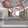 Modern Supermarket Grocery Interior with Coffee Snack Section and Product Shelves