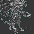 Blue Reptile Dragon With Large Wings In Low Poly 3D Model Design
