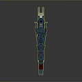 Blue Mechanical Spaceship Model Featuring Elongated Shape And Red White Details