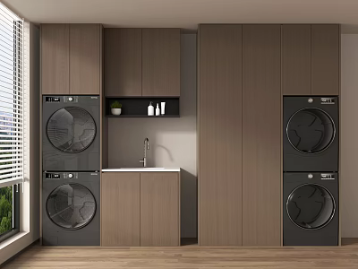 Balcony Cabinet Design With Washing Machine Dryer Sink And Storage Cabinets 3d model
