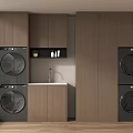 Balcony Cabinet Design With Washing Machine Dryer Sink And Storage Cabinets