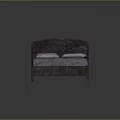 Contemporary Dark Bed Frame With Curved Headboard Light Gray Mattress And Two Pillows