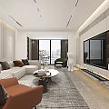 Modern Living and Dining Room Interior With Sofa Coffee Table TV Wall and Decorations