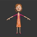 3D Game Movie Character With Red Hair Pink Cardigan Orange Floral Dress And Pink Shoes