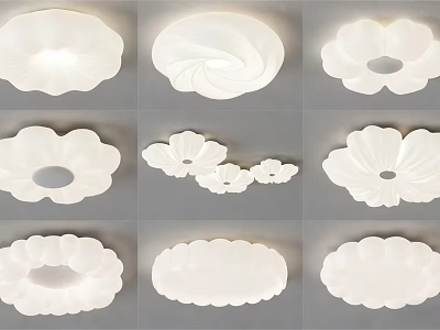 Various White Ceiling Lights with Different Floral and Curved Designs for Modern Home 3d model