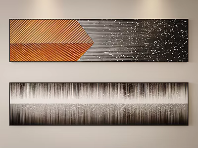 Abstract Wall Art Paintings With Geometric Orange Patterns Vertical Stripes And Gradient Gray Tones 3d model