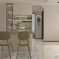 Elegant Modern Living and Dining Room Interior With Round Moon Decoration Chandelier And Marble Floor