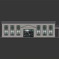 Modern School Building Featuring Gray Roof Large Glass Windows and Paved Entrance Porch