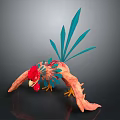 Vibrant Fantasy Game Movie Character With Red Head Blue Feathers And Orange Body