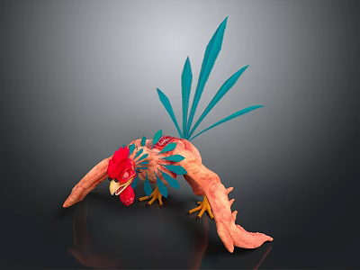 Vibrant Fantasy Game Movie Character With Red Head Blue Feathers And Orange Body 3d model