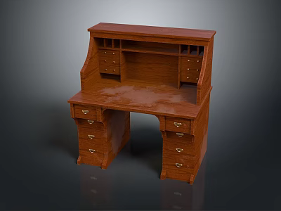 Traditional Solid Wood Writing Desk With Multiple Drawers And Hutch Storage Top 3d model