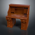 Traditional Solid Wood Writing Desk With Multiple Drawers And Hutch Storage Top
