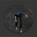 Boy Wearing Blue Hoodie Gray Pants And Red Sneakers Sitting On Circular Gray Platform 3d model