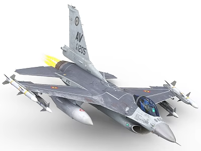 Military Fighter Jet In Flight With Mounted Missiles And Exhaust Flames 3d model