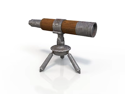 Vintage Wooden Tube Telescope With Metal Stand And Tripod Base For Home Use 3d model