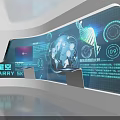 Hi Tech Digital Exhibition Display With Curved Screen Global Globe DNA Structure And Data Graphics 3d model