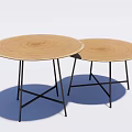 Two Piece Modern Coffee Tables With Round Wooden Top And Black Metal Cross Legs