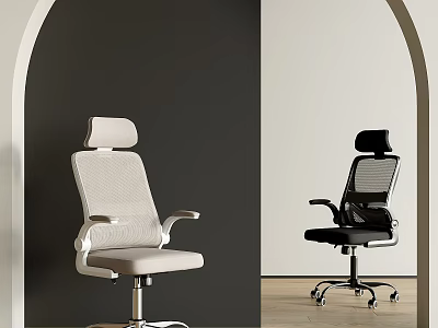 Modern Light Beige And Black Office Chairs With Fabric Mesh Material And Rolling Casters 3d model