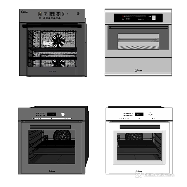 Various Style Ovens As Modern Kitchen Appliances With Different Designs 3d model 