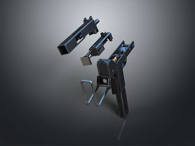 Weapon Pistol Disassembled Metal Components Displaying Frame Magazine And Barrel Parts 3d model