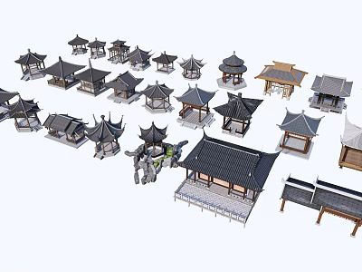 Traditional Chinese Architecture Models With Various Pavilion And Roof Styles 3d model