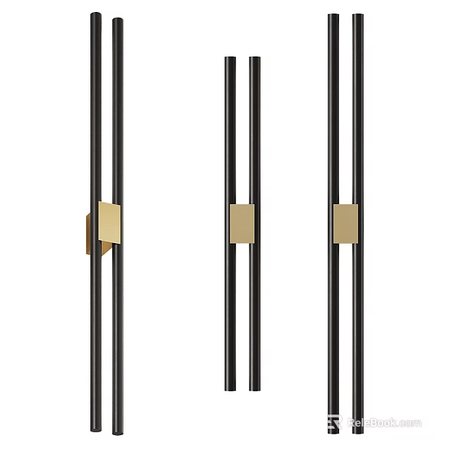 Modern Sleek Wall Mounted Sconces With Black Frame And Gold Decorative Accents 3d model 