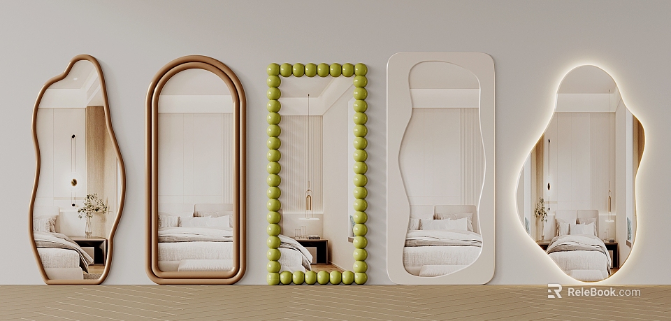 Variety Of Stylish Mirrors In Modern Bedroom 3d model 