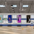 Indoor Basketball Court With Wooden Floor Basketball Hoop Colorful Banners And Ceiling Lights 3d model