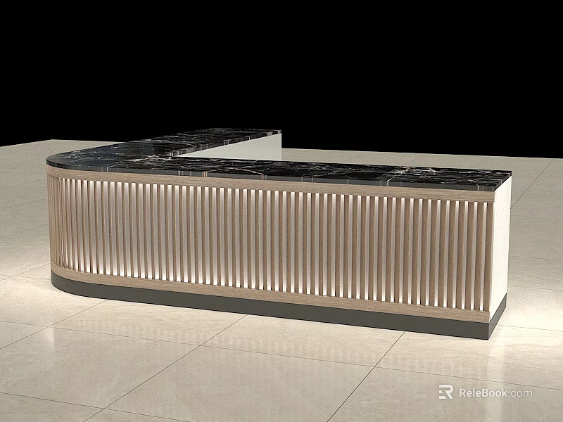 Modern Reception Desk With Black Marble Countertop And Vertical Slats Design 3d model 