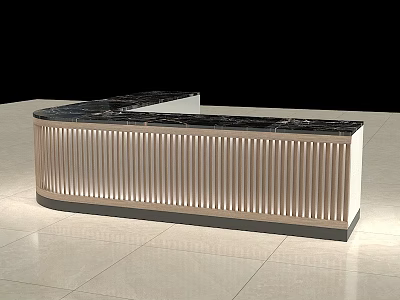 Modern Reception Desk With Black Marble Countertop And Vertical Slats Design 3d model