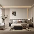 Modern Bedroom Interior With King Size Bed Built In Wardrobe And Decorative Painting