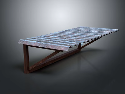 Industrial Design Structural Canopy With Corrugated Metal Roof And Wooden Frame 3d model