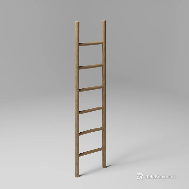 Minimalist Wooden Ladder with Simple Rungs and Natural Wood Finish 3d model 