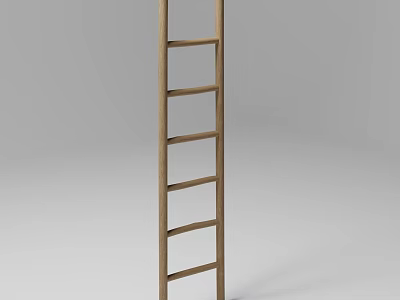 Minimalist Wooden Ladder with Simple Rungs and Natural Wood Finish 3d model
