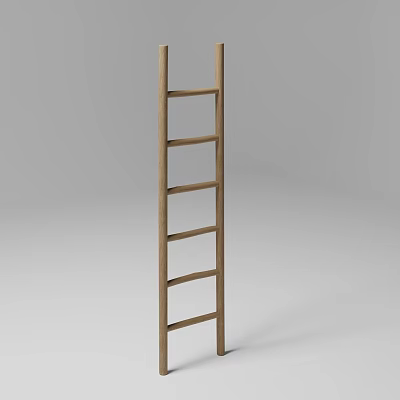 Minimalist Wooden Ladder with Simple Rungs and Natural Wood Finish 3d model