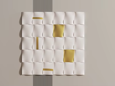 White and Gold Woven Square Wall Decor With Dark Vertical Stripes on Light Background 3d model