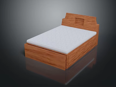 Wooden Bed Frame Furniture With Simple Headboard And White Mattress Design 3d model
