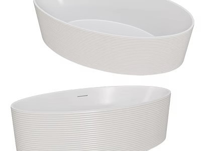 Modern White Oval Shaped Bathroom Washbasins with Vertical Ribbed Design 3d model
