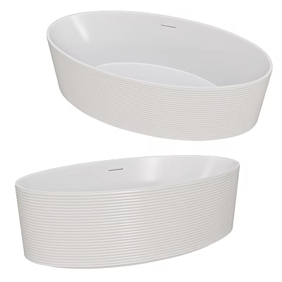 Modern White Oval Shaped Bathroom Washbasins with Vertical Ribbed Design 3d model
